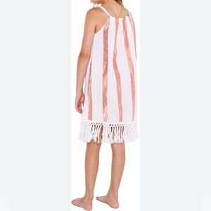 Masala boho fringe metallic copper striped sundress lagenlook swimsuit cover 4-8